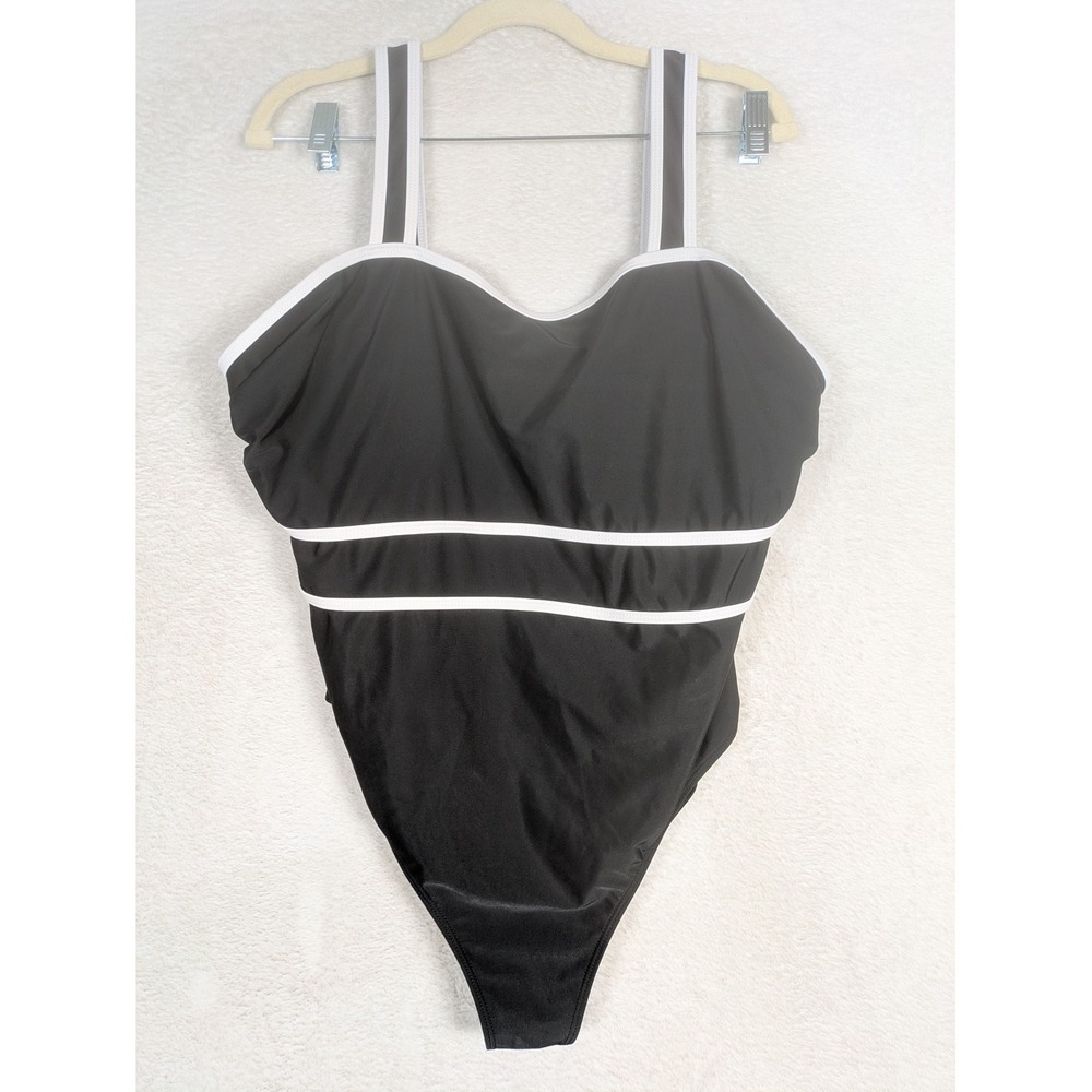 Unbranded One-Piece Swimsuit Women's 3XL Black White Striped Sweetheart Neckline